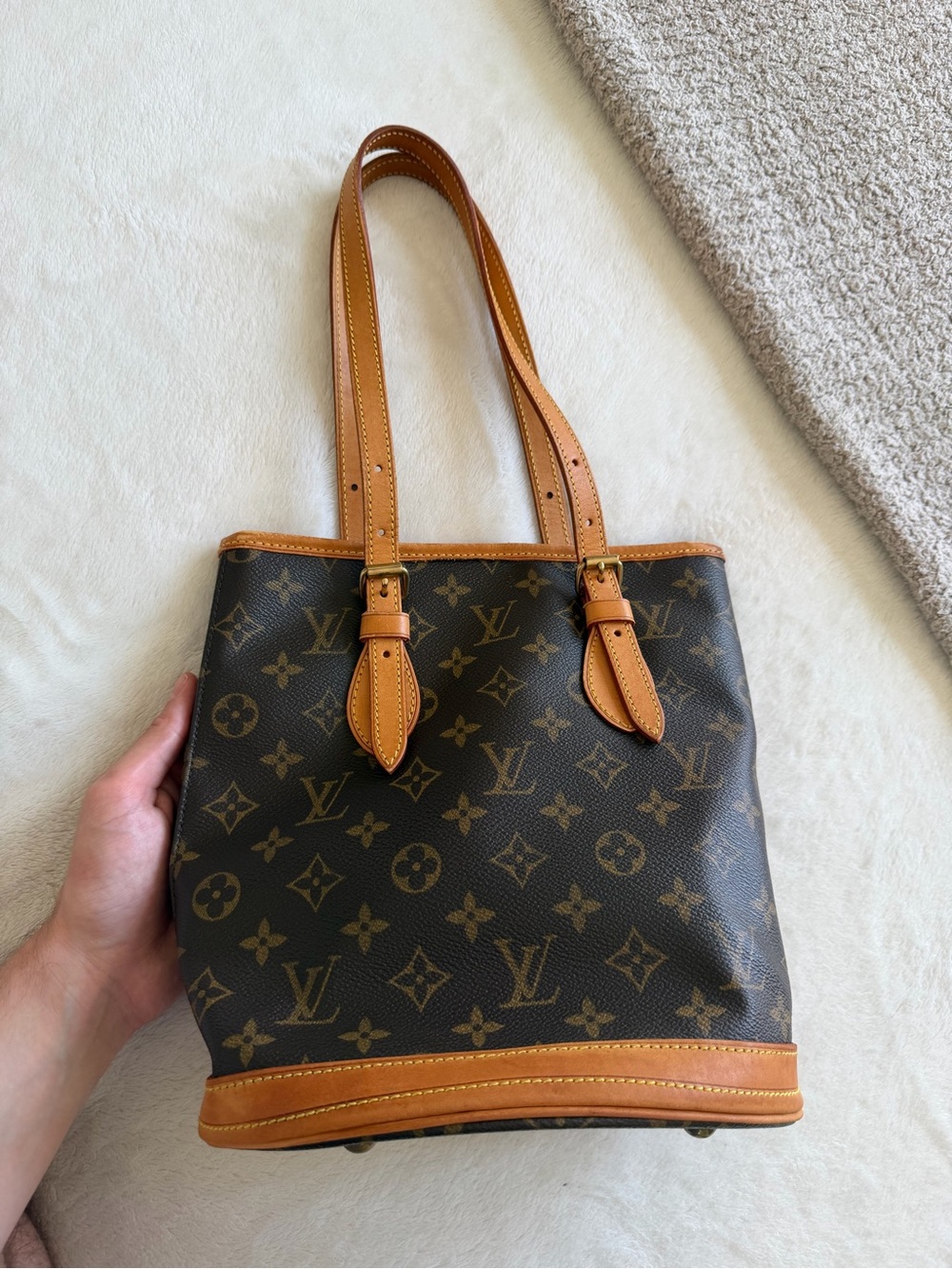 Louis Vuitton Brown Monogram Canvas Bucket Tote with Tan Leather Trims